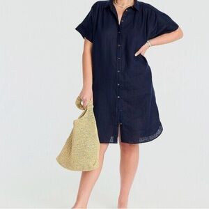 JCREW Baird McNutt Irish Linen Dress Navy